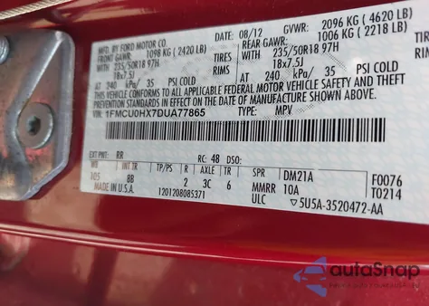 2013 Ford Escape Sel из США, поврежденный, VIN 1FMCU0HX7DUA77865